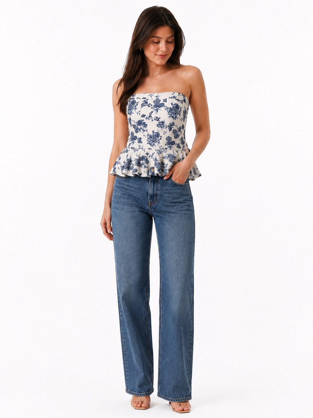 Darling Ruffle Peplum Hem Toile Floral Embroidered Elegant Jacquard Blouse✨
